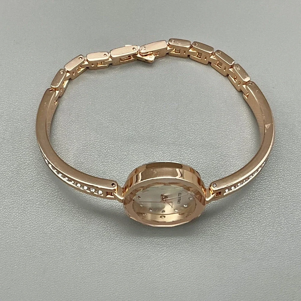 Ellen Tracy Watch Women's Rose Gold Tone Crystal Bracelet 30mm NEW BATTERY